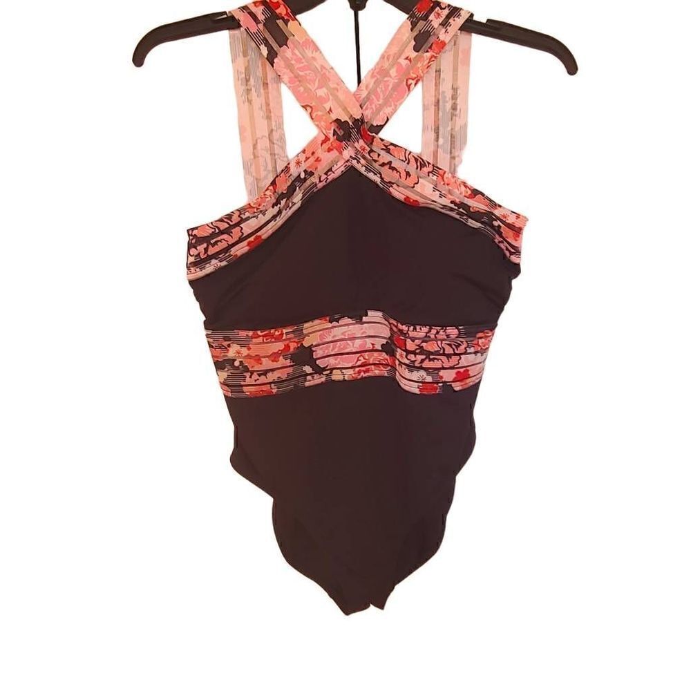 Kenneth Cole Womens Black Floral One Piece Swimsuit Size Large